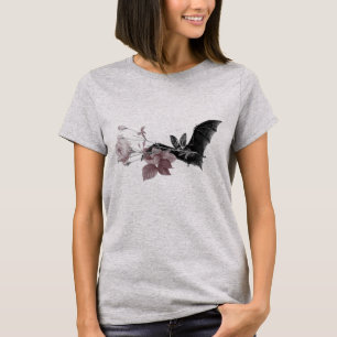 Camiseta Ilustração de Bat vitoriano com rosa fino T-S