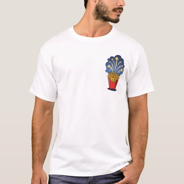 Camiseta Ilustração de Batatas Fritas com Faíscas Douradas (Frente)