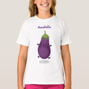 Camiseta Ilustração de berinjela alegre e fofa em estilo ca