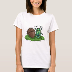 Camiseta Ilustração de Besouro Jóia Iridescente e Bolota
