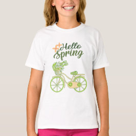 Camiseta Ilustração de Bicicleta Vintage Olá Primavera