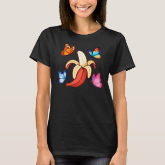 Camiseta Ilustração de Borboleta Colorida e Banana em Arte