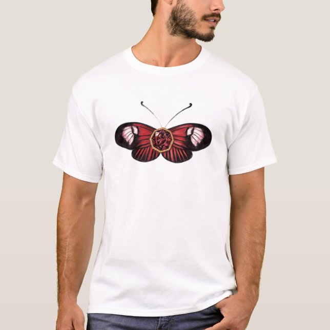 Camiseta Ilustração de Borboleta Mensageira Comum Vermelha  (Frente)