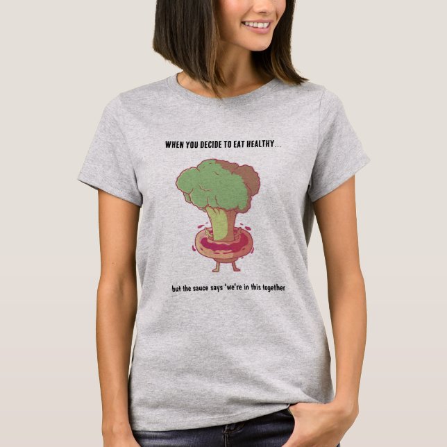 Camiseta Ilustração de Brócolis Donut – Piada de Comida Div (Frente)