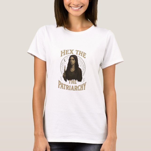 Camiseta Ilustração de Bruxa Wiccanas – Hexe o Patriarcado (Frente)