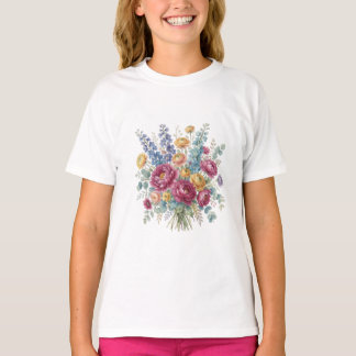 Camiseta Ilustração de Buquê Floral em Aquarela Elegante T-
