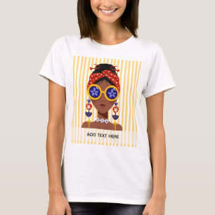Camiseta Ilustração de Cabeça de Mulher Colorida em Amarelo