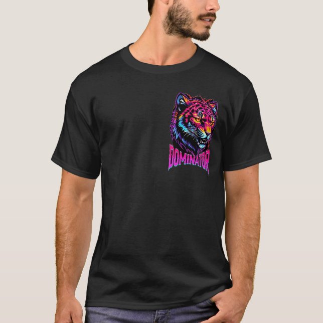 Camiseta Ilustração de Cabeça de Neon Jaguar Fierce com Dom (Frente)