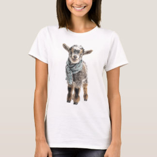 Camiseta Ilustração de Cabrito Adorável com Cachecol de Tri