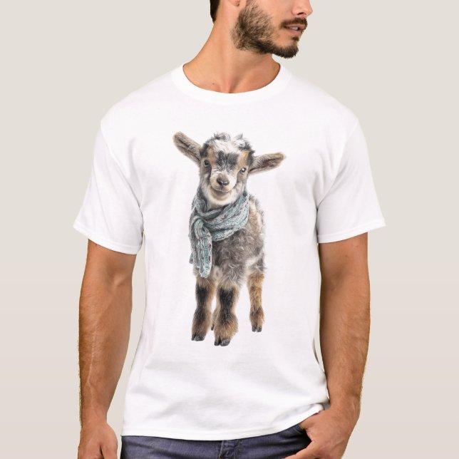 Camiseta Ilustração de Cabrito Adorável com Cachecol de Tri (Frente)
