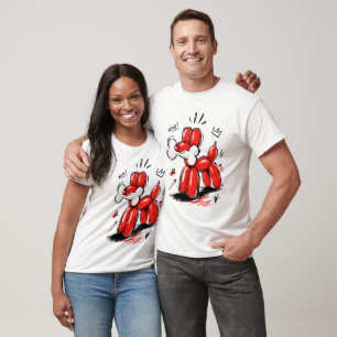 Camiseta Ilustração de Cachorro Balão Woof Vermelho em Pop 