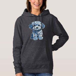 Camiseta Ilustração de Cachorro com Remendo de Jeans Fofo