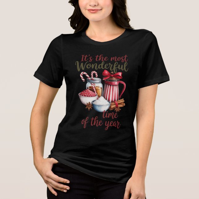 Camiseta Ilustração de Café de Natal e Bastão de Doces  (Frente)