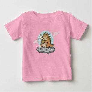 Camiseta Ilustração de Café Espaço Dinossauro Fofo