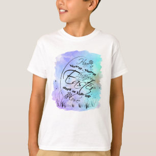 Camiseta Ilustração de Caligrafia Roxa felz pascoa Azul