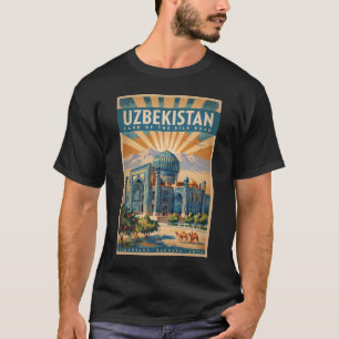 Camiseta Ilustração de Camelo do Uzbequistão Arte de Viagem