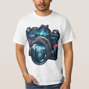 Camiseta Ilustração de Câmera Vintage Natureza Exposição Du