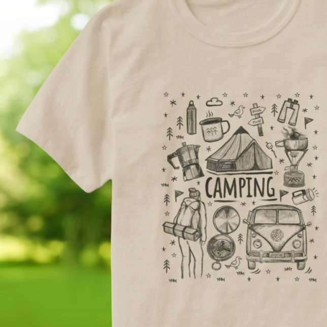 Camiseta Ilustração de Camping no Exterior (Criador carregado)