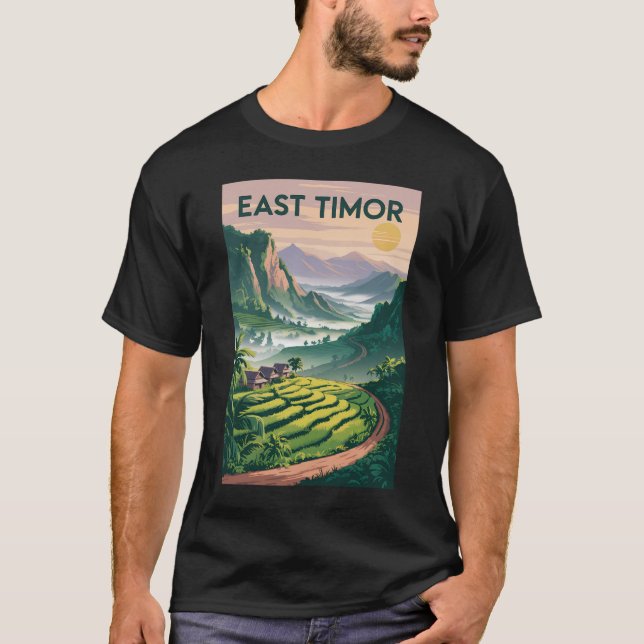 Camiseta Ilustração de Campos do Timor-Leste Viagem Arte Vi (Frente)