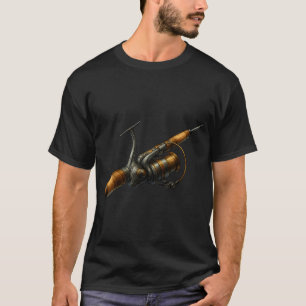 Camiseta Ilustração de Cana e Carretilha de Pesca Antiga co