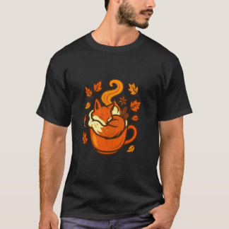 Camiseta Ilustração de Caneca de Café de Raposa Aconchegant