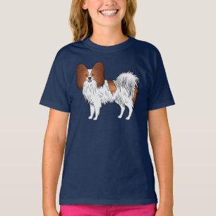 Camiseta Ilustração De Cão De Cartoon Red E White Papillon