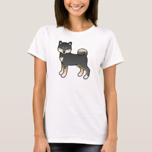Camiseta Ilustração De Cão De Cartoon Shiba Inu Preto E Tan