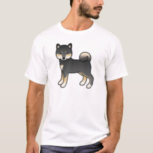 Camiseta Ilustração De Cão De Cartoon Shiba Inu Preto E Tan