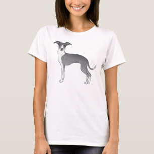 Camiseta Ilustração De Cão De Greyhound Italiano Azul E Bra