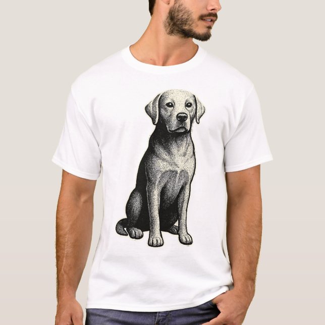 Camiseta Ilustração de Cão Sentado Vintage (Frente)