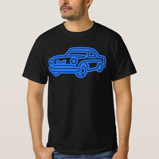 Camiseta Ilustração de Carro Antigo Azul (Frente)