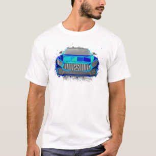 Camiseta Ilustração de carro esportivo azul em estilo aquar
