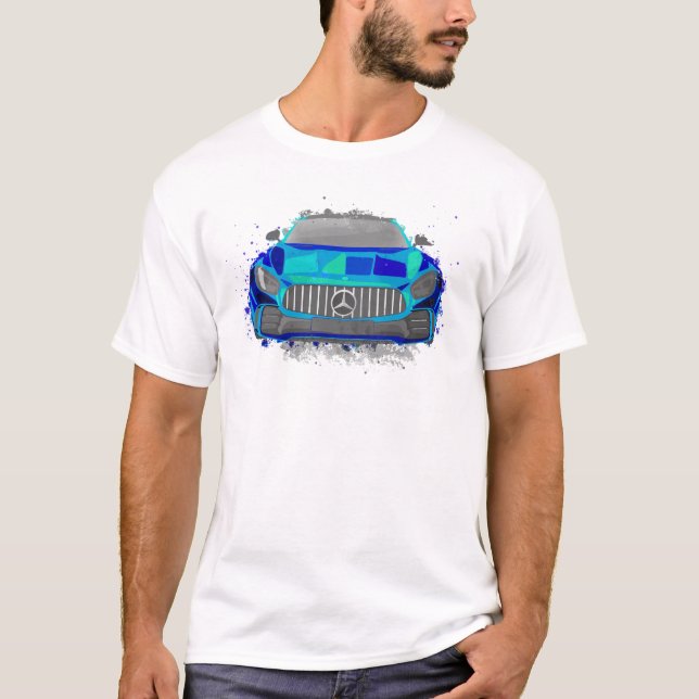 Camiseta Ilustração de Carro Esportivo Azul no estilo Water (Frente)
