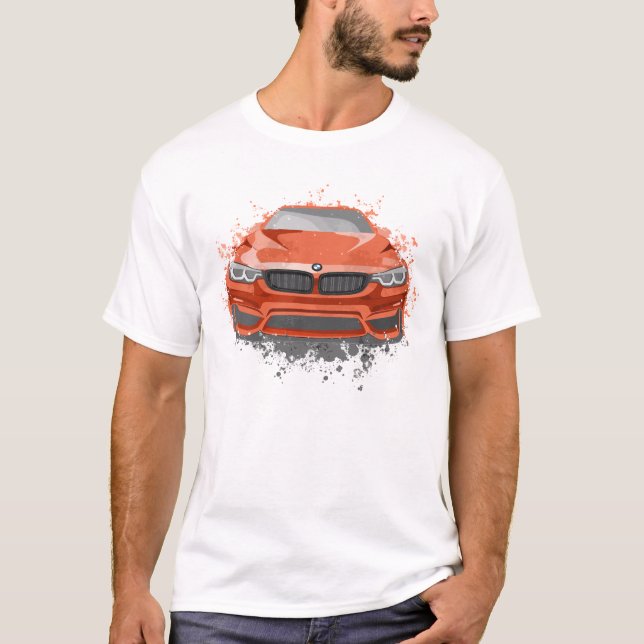 Camiseta Ilustração de Carro Esportivo em Cor Vermelha (Frente)