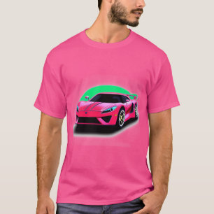 Camiseta Ilustração de Carro Esportivo Rosa com Design Mode