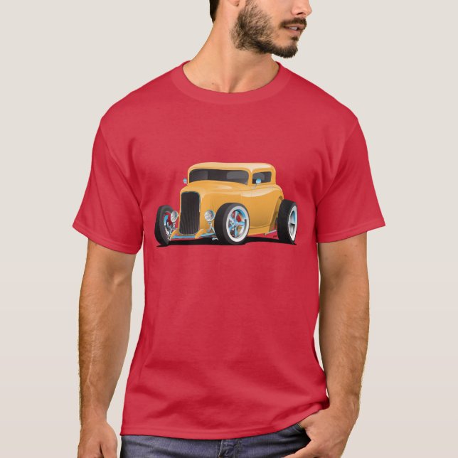 Camiseta Ilustração de Carro Hotrod Amarelo Clássico Americ (Frente)