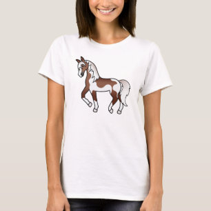 Camiseta Ilustração de Cartoon de Cavalo de Trote Castanh