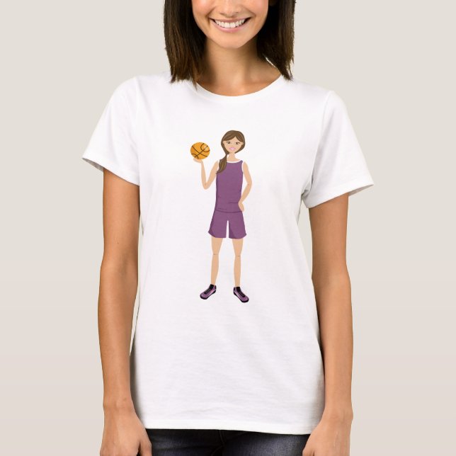 Camiseta Ilustração de Cartoon de Garota de Basquete (Frente)