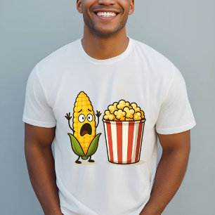Camiseta Ilustração de Cartoon de Milho Funny Popcorn