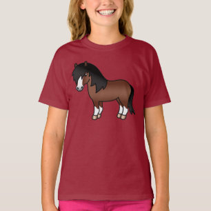 Camiseta Ilustração de Cartoon de Pônea de Shetland Brow