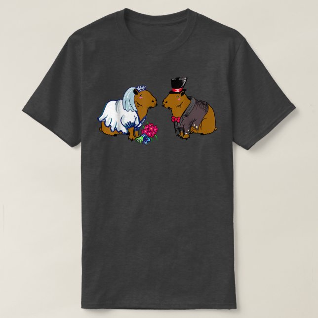 Camiseta Ilustração de Casamento de Capybara Bride & Groom  (Frente do Design)