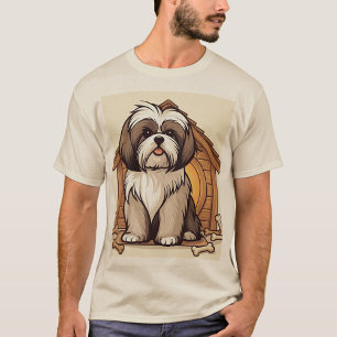 Camiseta Ilustração de casinha de cachorro Shih Tzu fofa