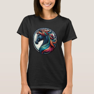 Camiseta Ilustração de Cavalo Colorida Arte para Entusiasta