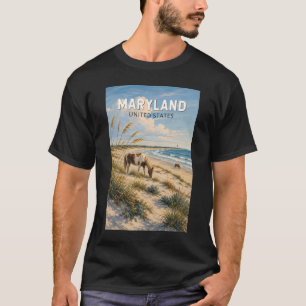 Camiseta Ilustração de Cavalo de Maryland Viagem Arte Vinta