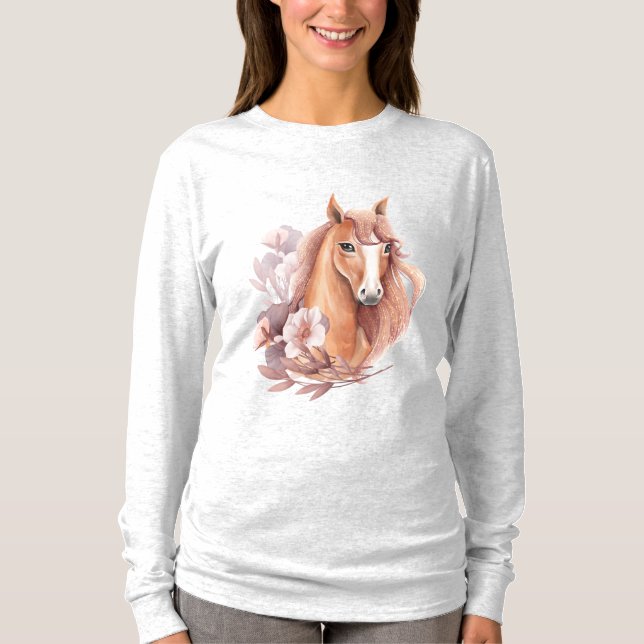 Camiseta Ilustração de Cavalo Floral (Frente)