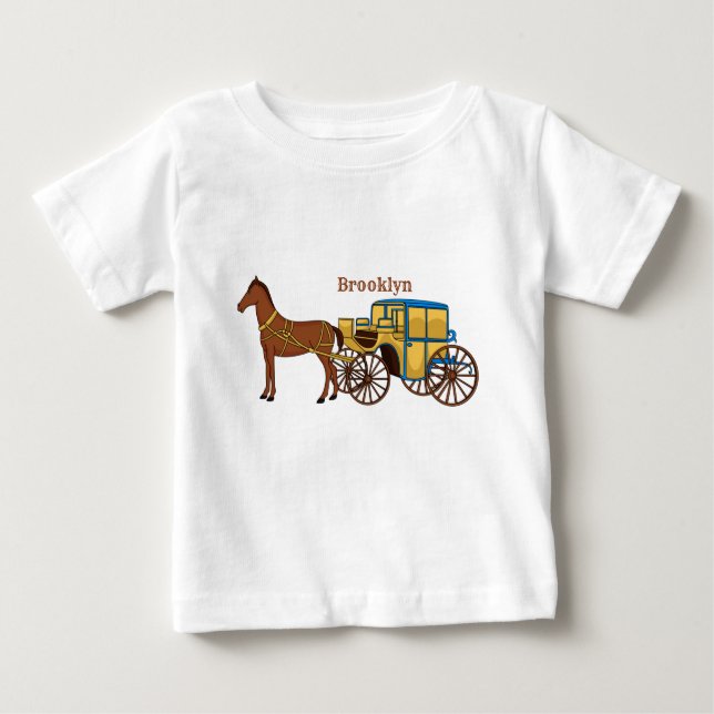 Camiseta Ilustração de cavalo fofo e carruagem real (Frente)