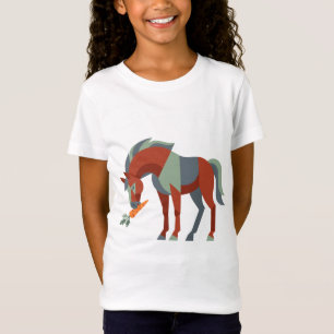Camiseta Ilustração de Cavalo Geométrico Comendo uma Cenour