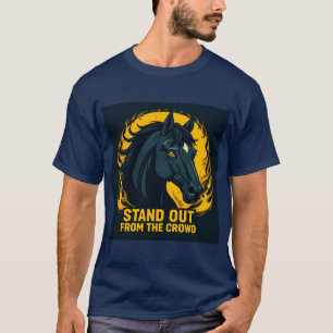Camiseta Ilustração de Cavalo Preto com Design Fogo