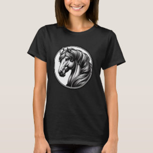 Camiseta Ilustração de cavalo preto e branco para entusiast