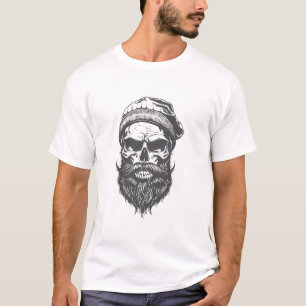 Camiseta Ilustração de Caveira com Barba Hipster